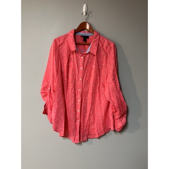 Womens Size 22/24 Pink Polka Dot Lane Bryant Button Down - Picture 1 of 7